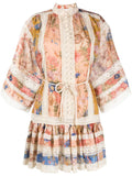 Zimmermann Cira Lantern Short Dress — Tan/ Pink — Size XS — Front View