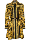 Versace Heritage Baroque Print Silk Minidress — Black/ Tan/ Red/ Gold — Size XS — Front View