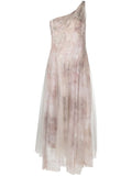 Ralph Lauren Collection Bristowe One Shoulder Asymmetric Dress — Red/ Purple — Size XS — Front View