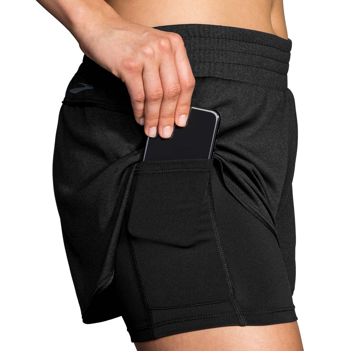 Brooks Rep 3" 2-in-1 Short — Heather Asphalt - Black — Size Medium — Back View