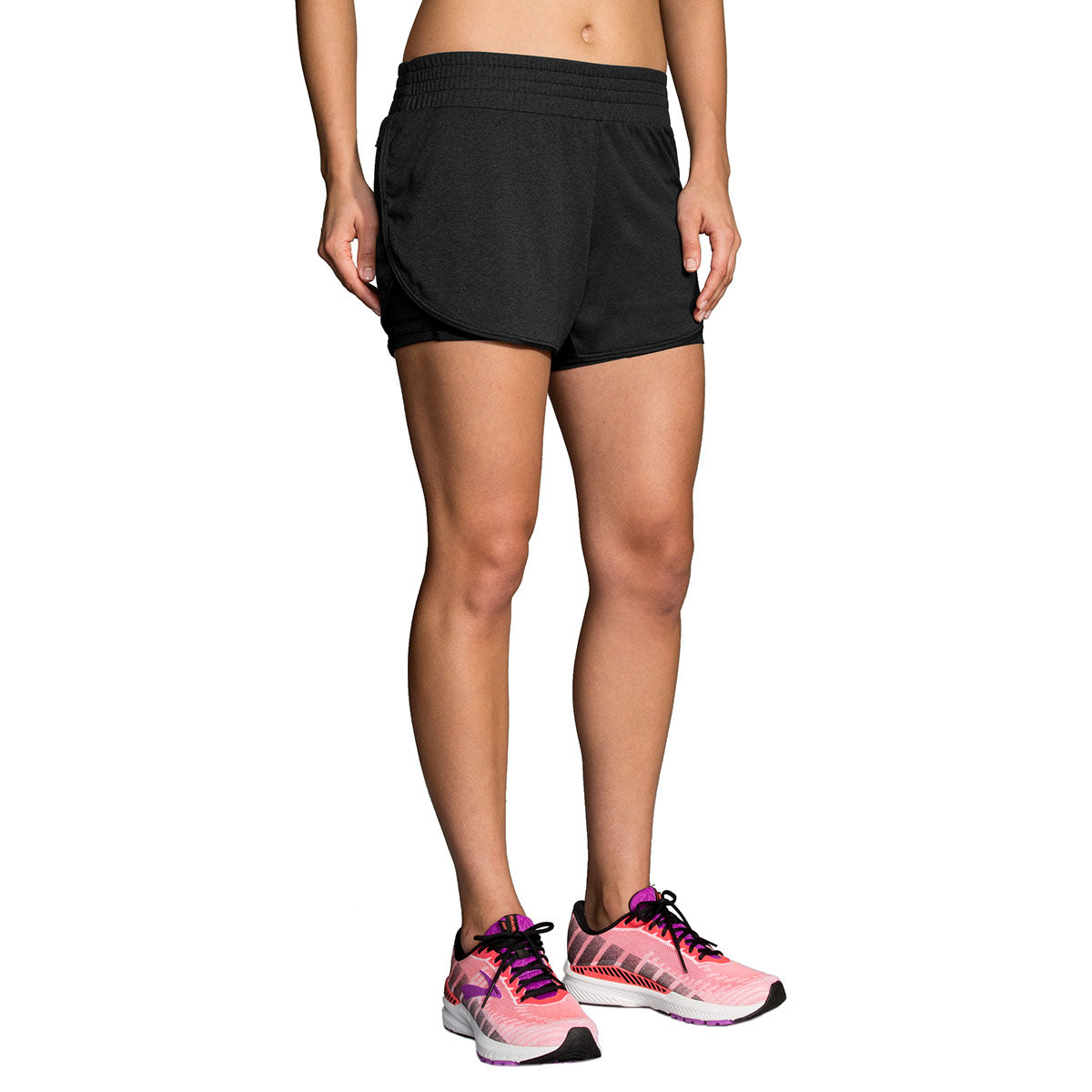 Brooks Rep 3" 2-in-1 Short — Heather Asphalt - Black — Size Medium — Front View