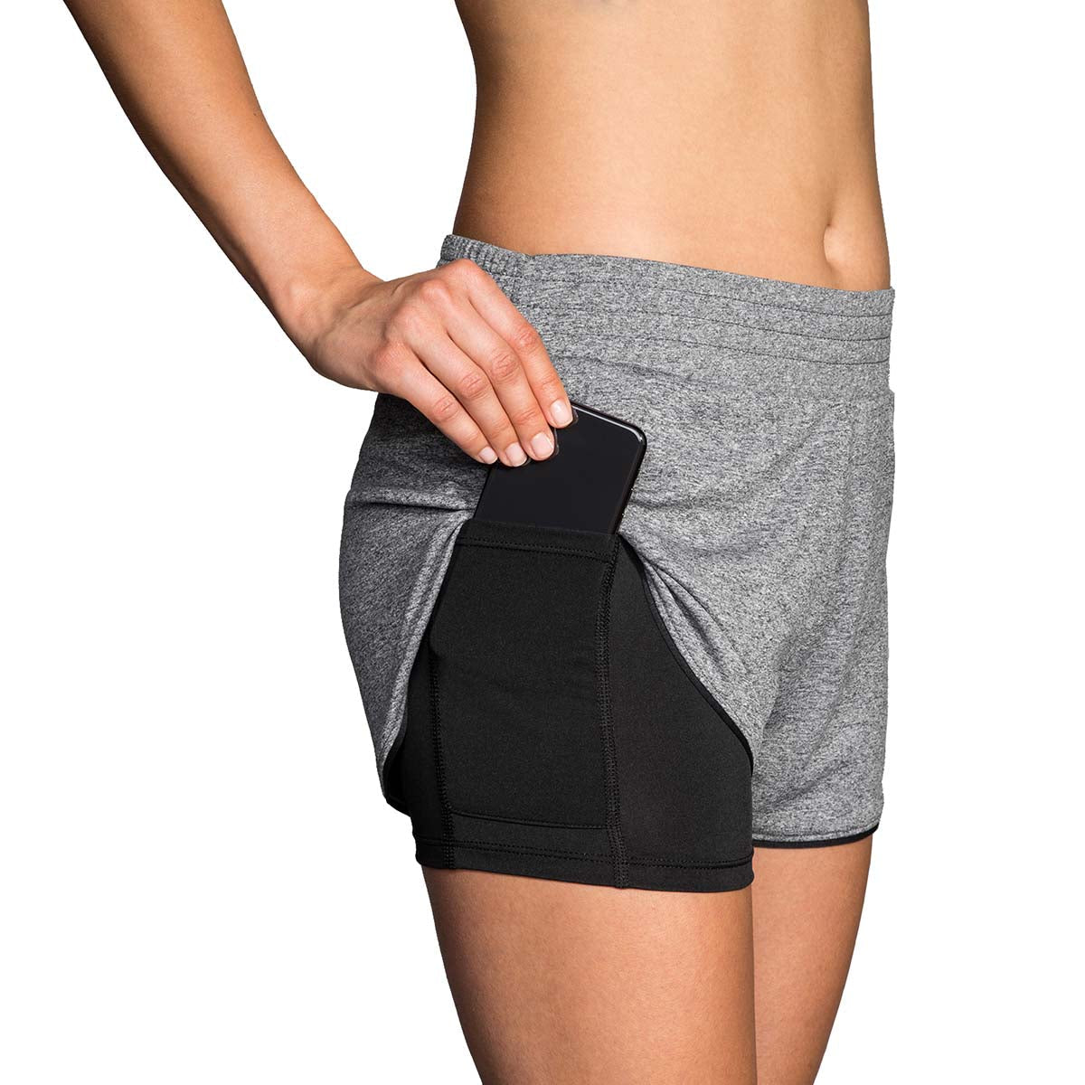 Brooks Rep 3" 2-in-1 Short — Heather Asphalt - Black — Size Medium — Detail View