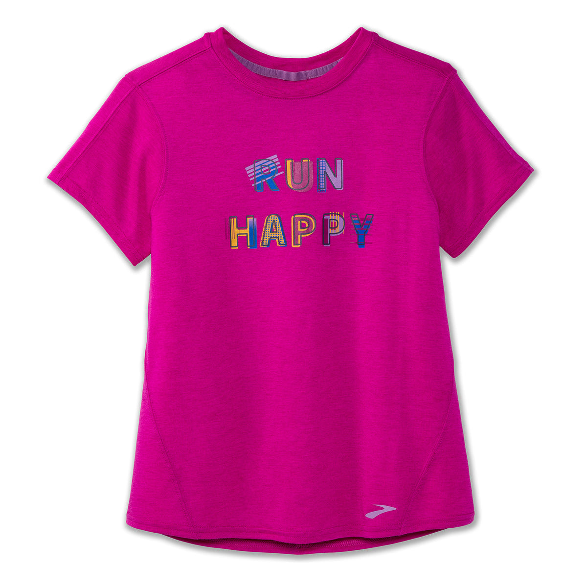 Brooks Distance Graphic Shortsleeve — Heather Ash - Run Happy — Size Small — Back View