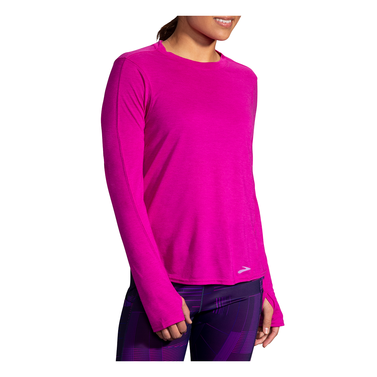 Brooks Distance Longsleeve — Heather Magenta — Size Small — Front View