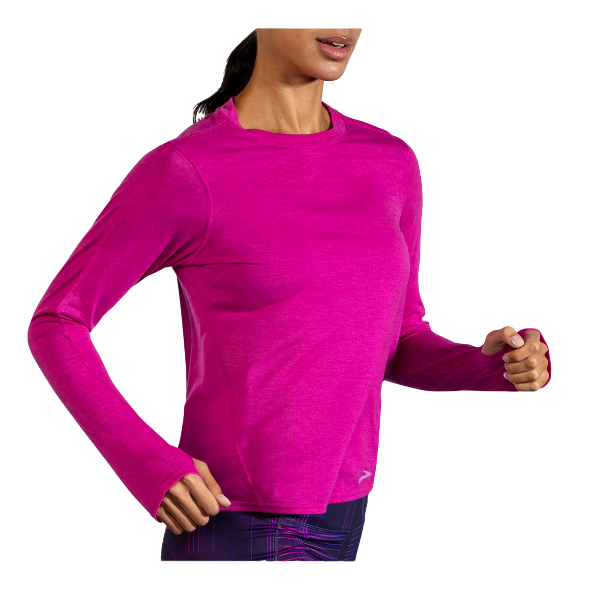 Brooks Distance Longsleeve — Heather Magenta — Size Small — Side View