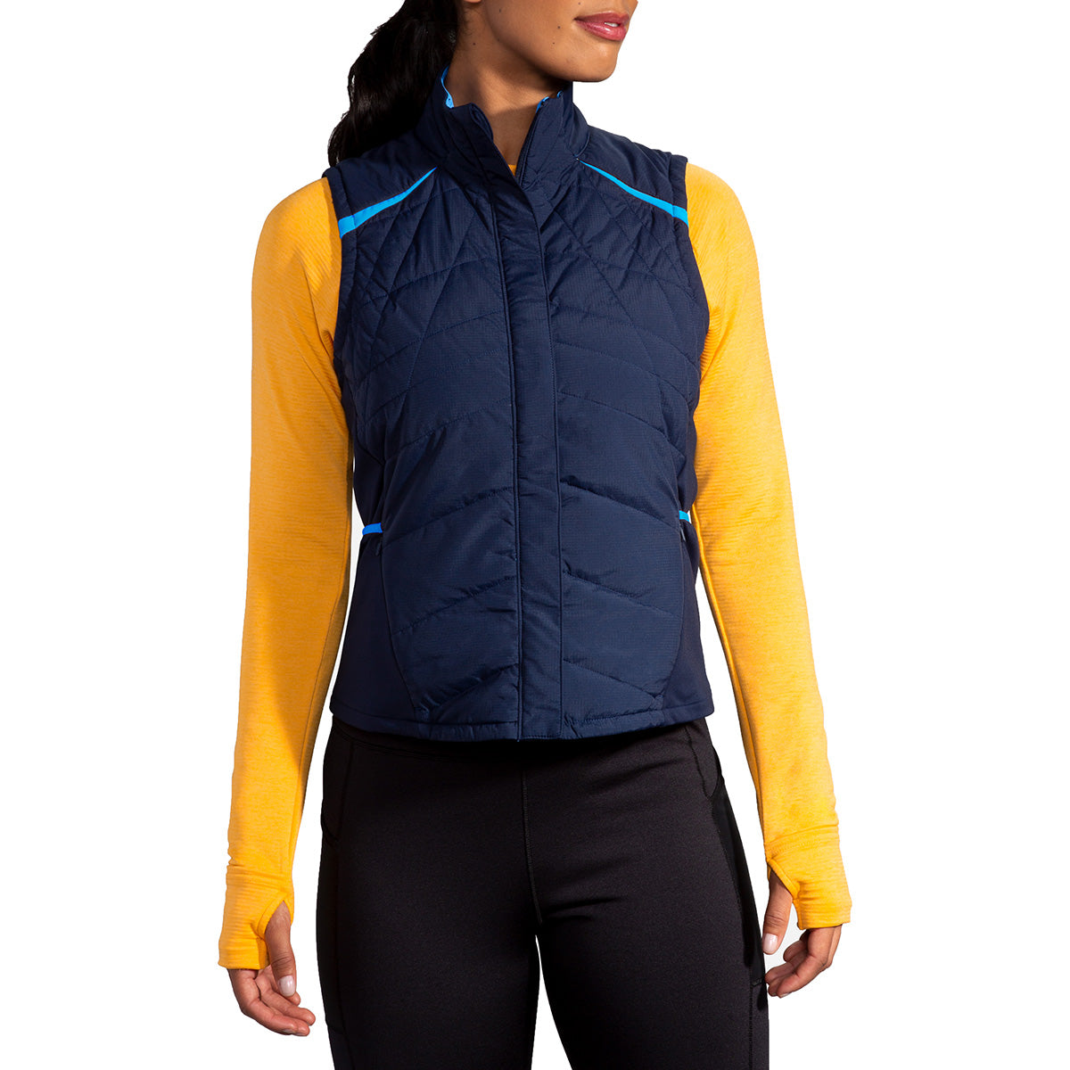 Brooks Shield Hybrid Vest — Navy - Blue Bolt — Size Small — Front View