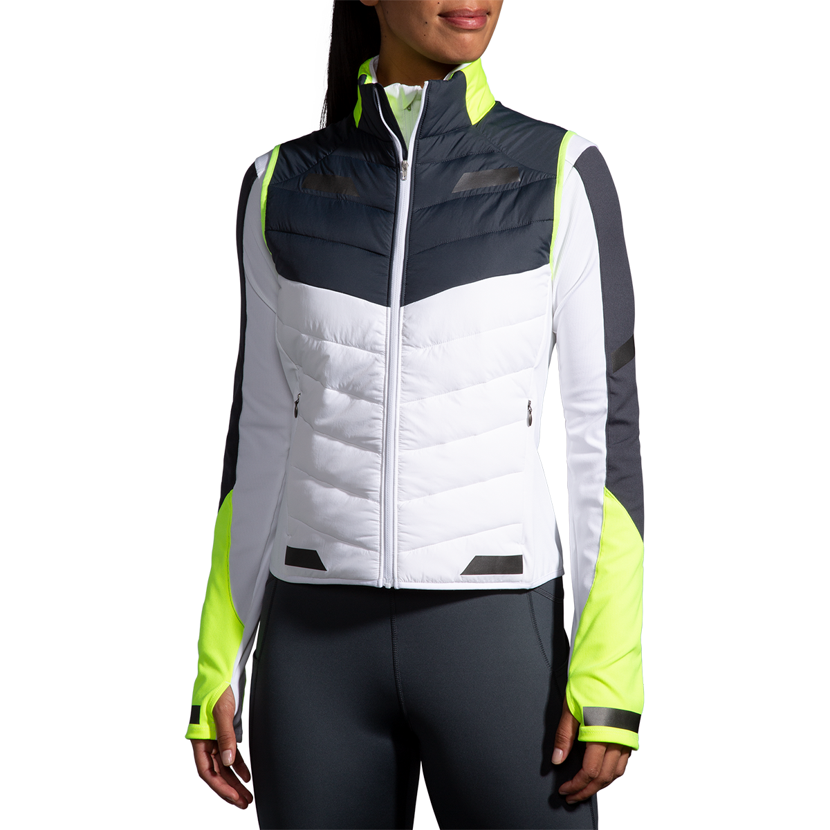 Brooks Run Visible Insulated Vest — White - Asphalt - Nightlife — Size Small — Front View