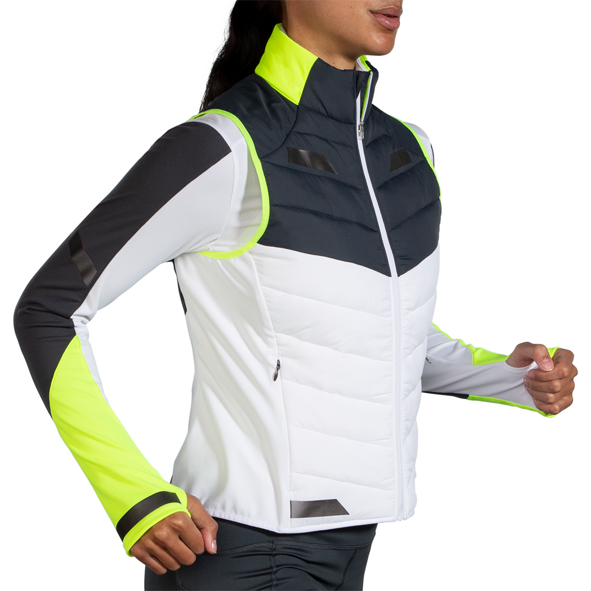 Brooks Run Visible Insulated Vest — White - Asphalt - Nightlife — Size Small — Side View