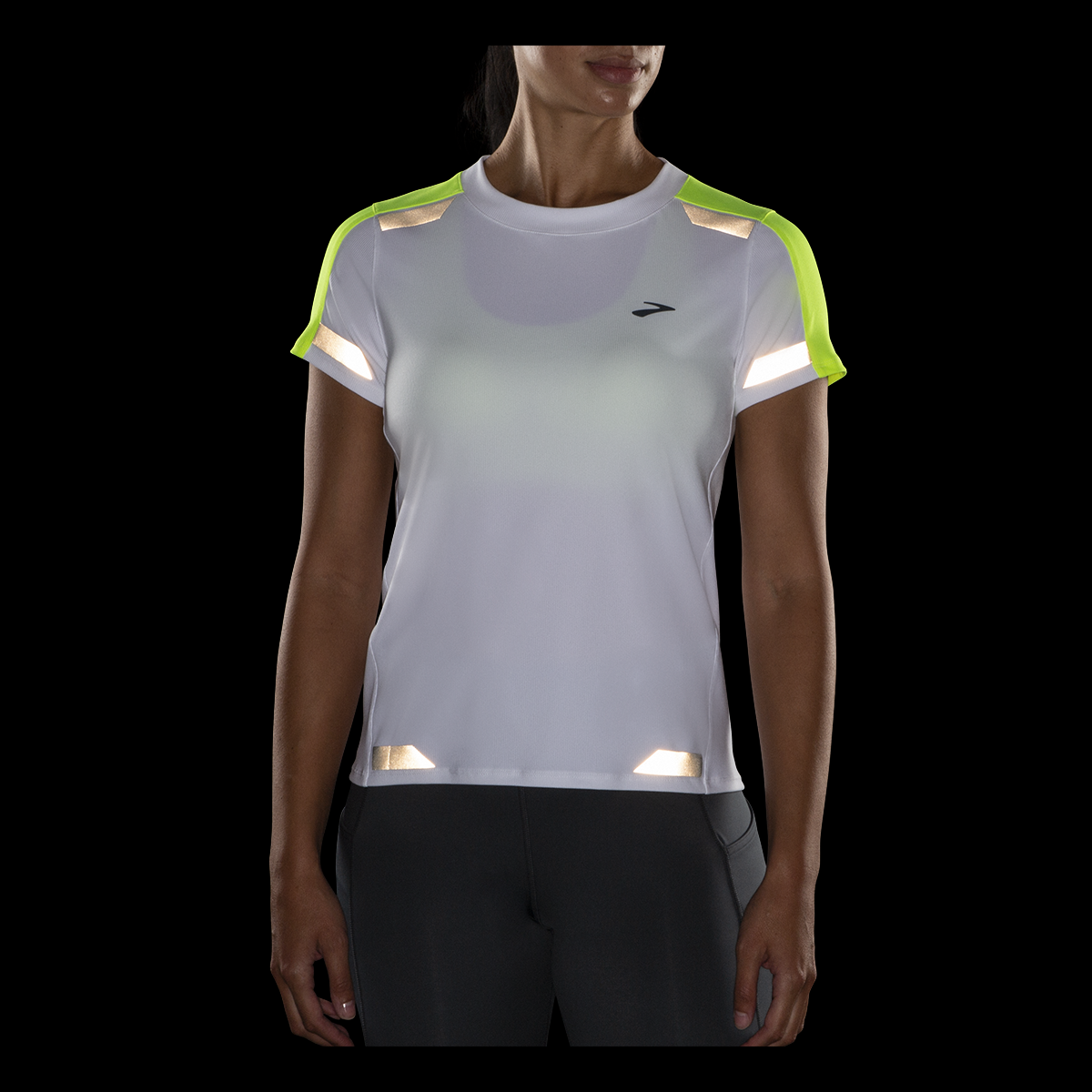 Brooks Run Visible Shortsleeve — White - Nightlife — Size Small — Side View