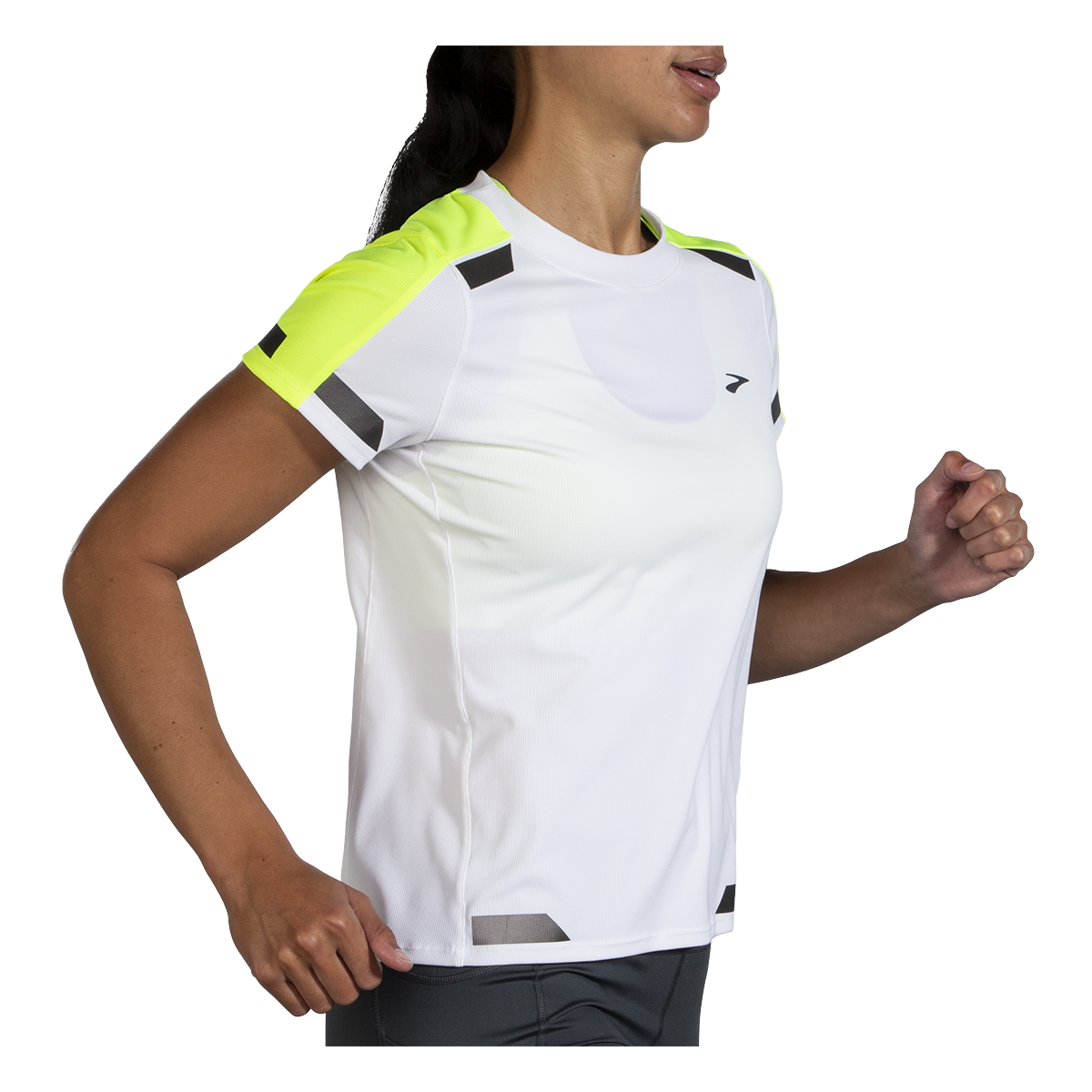 Brooks Run Visible Shortsleeve — White - Nightlife — Size Small — Front View
