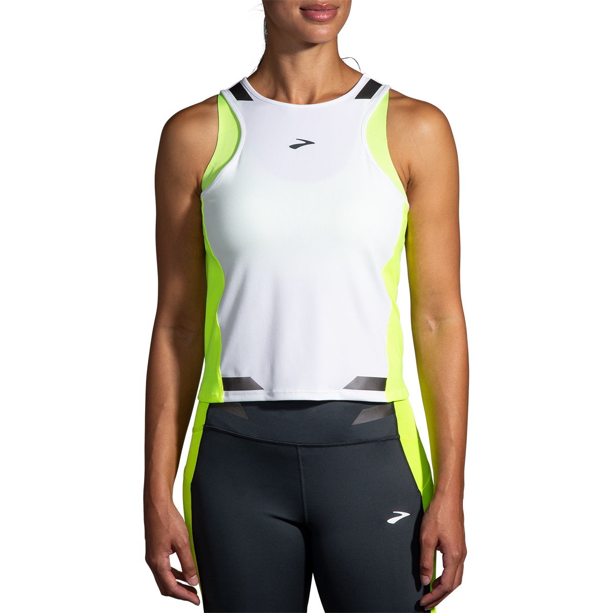 Brooks Run Visible Back-to-Front Tank — White - Nightlife — Size Small — Front View