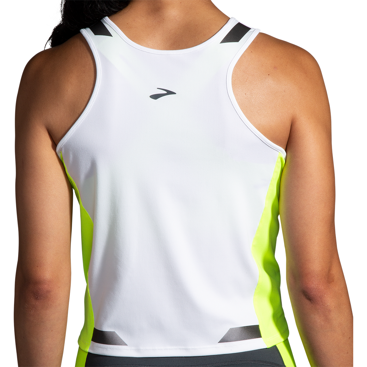 Brooks Run Visible Back-to-Front Tank — White - Nightlife — Size Small — Detail View