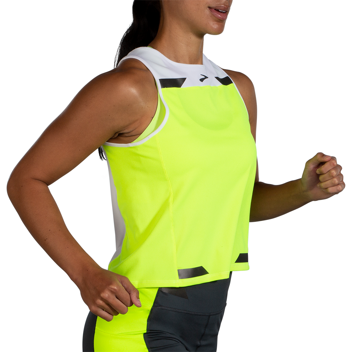 Brooks Run Visible Back-to-Front Tank — White - Nightlife — Size Small — Top View