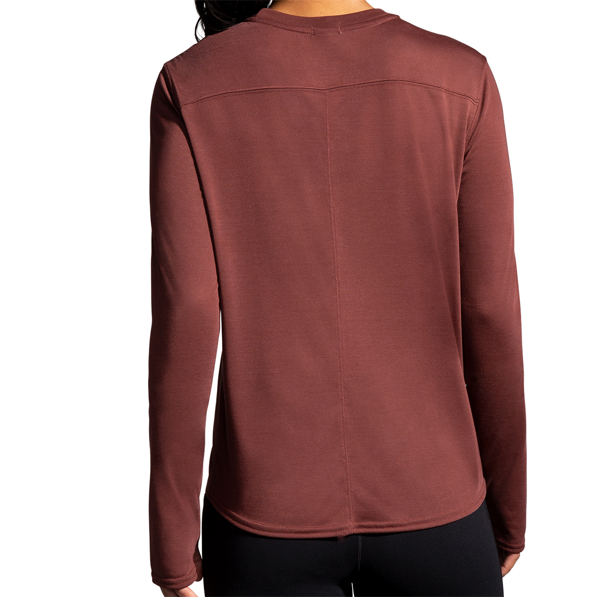 Brooks Distance Longsleeve — Heather Magenta — Size Small — Lifestyle View