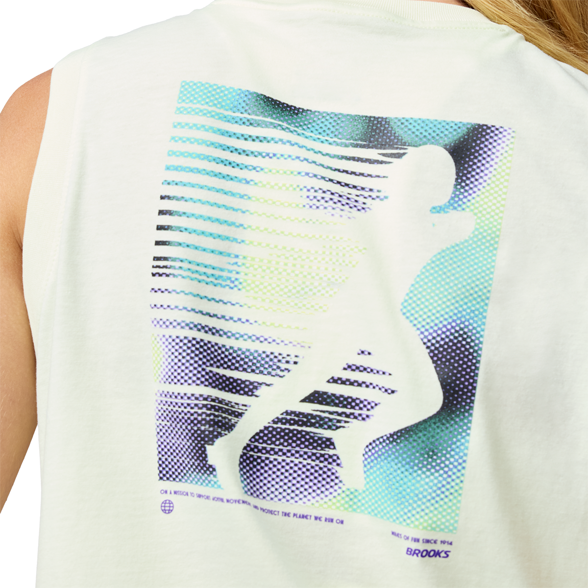 Brooks Graphic Tank — Dark Russet - Atomic Blue — Size XSmall — Top View
