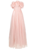 Ana Radu Rose Applique Tulle Gown Dress — Red/ Pink — Size S — Front View
