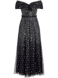 Needle Thread Grace Gloss Off Shoulder Gown — Black/ Red — Size M — Front View