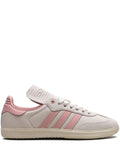 adidas X Pharrell Samba Humanrace Aluminum Sneakers — Light Beige/Pink — Size US M 6 - US W 7.5 — Front View