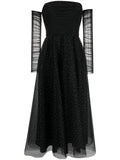Nissa Crystal Embellished Off Shoulder Dress — Black/ Red — Size XS — Front View