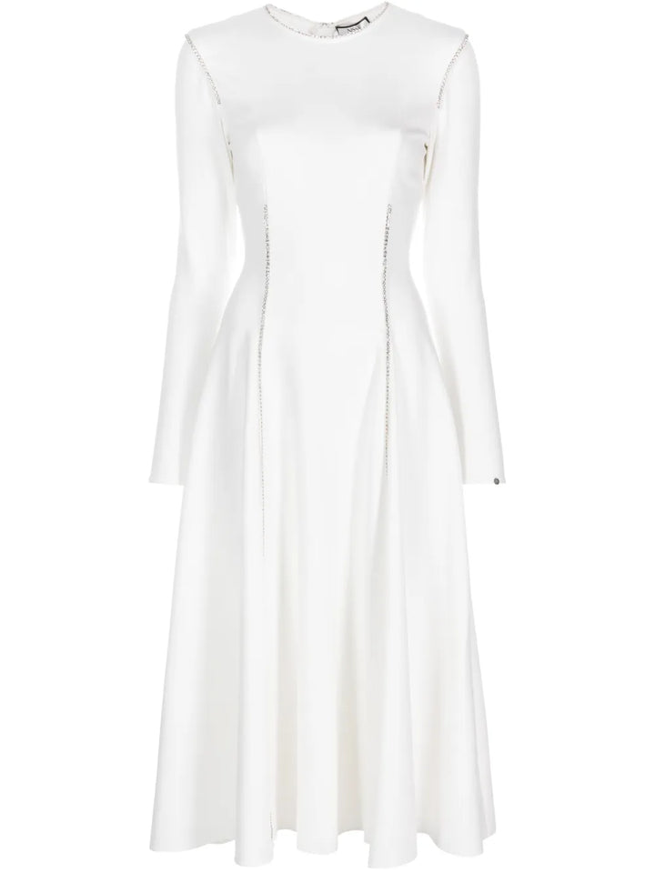 Nissa Crystal Embellished Long Sleeve Dress — White/ Red — Size S — Front View