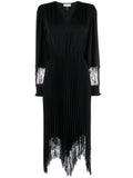 Nissa Lace Trim Pleated Midi Dress — Black — Size S — Front View