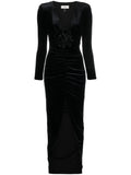 Nissa Floral Detail Velvet Maxi Dress — Black — Size XS — Front View