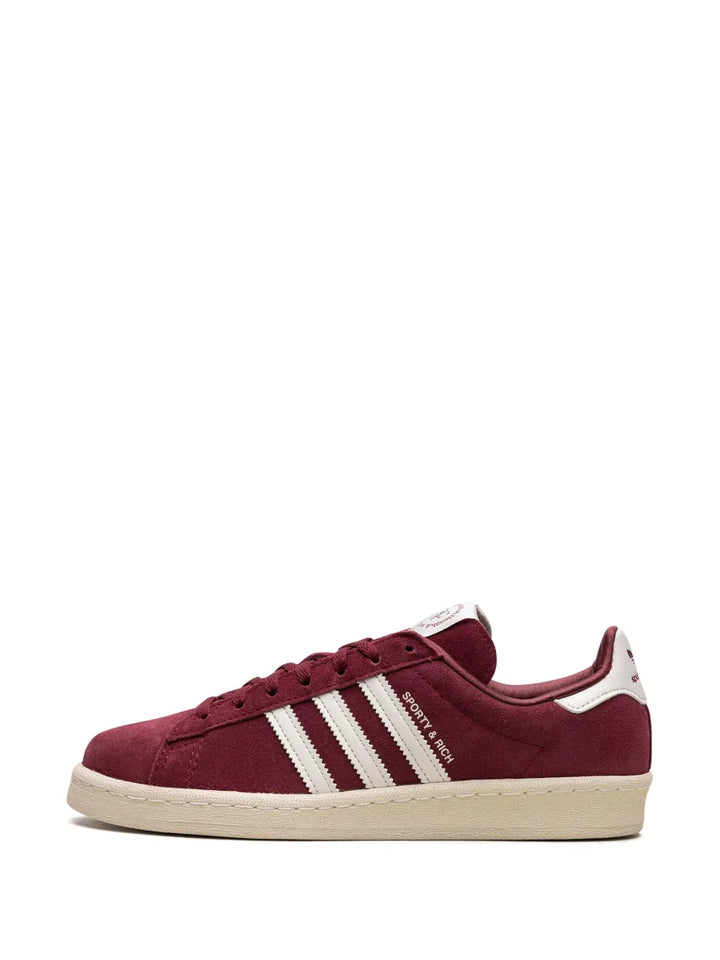 adidas Campus 80S Sporty & Rich - Merlot Cream Sneakers — Burgundy/White — Size US M 9.5 - US W 11 — Lifestyle View