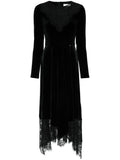 Nissa Floral Lace Velvet Midi Dress — Black/ Red/ Silver — Size XL — Front View