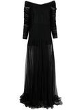 Ana Radu Sheer Overlay Off Shoulder Gown — Black/ Red — Size XS — Front View