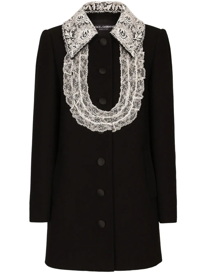 Dolce Gabbana Bib Collar Virgin Wool Blend Minidress — Black/ White — Size XS — Front View