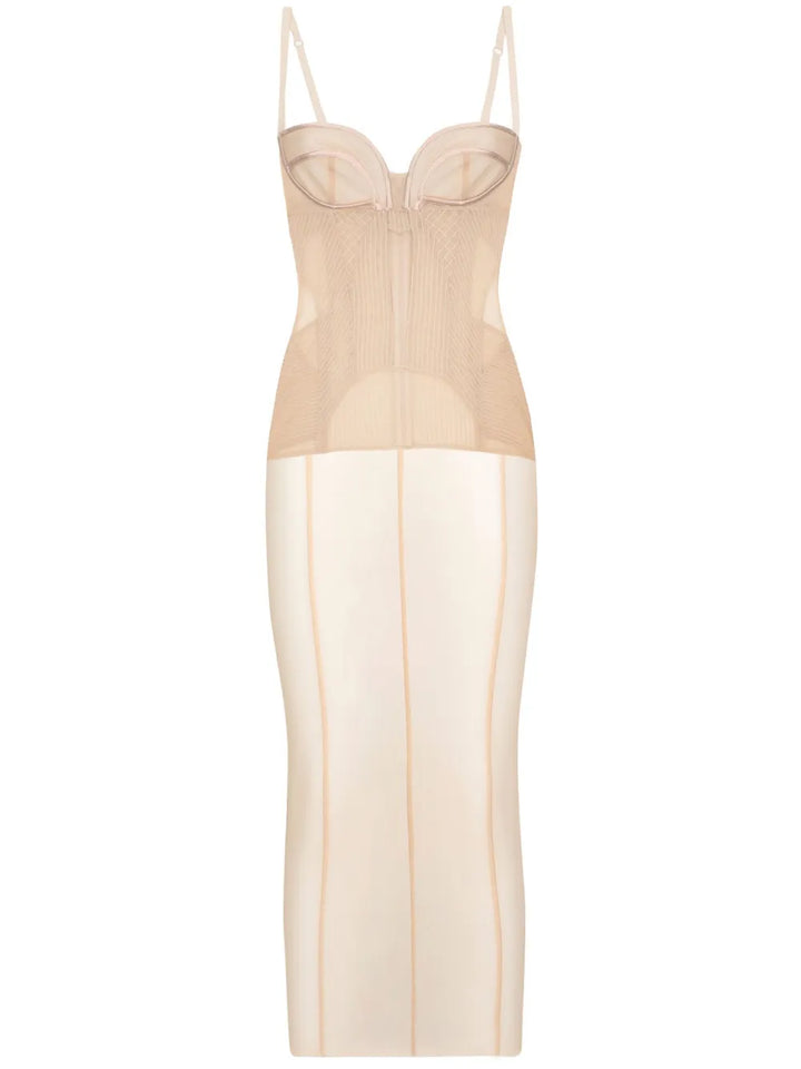 Dolce Gabbana Sheer Tulle Bustier Dress — Beige — Size XS — Front View