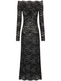 Rabanne Floral Lace Bardot Collar Dress — Black — Size XS — Front View