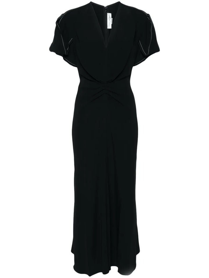 Victoria Beckham Gathered Detail Dress — Black/ Red — Size XS — Front View