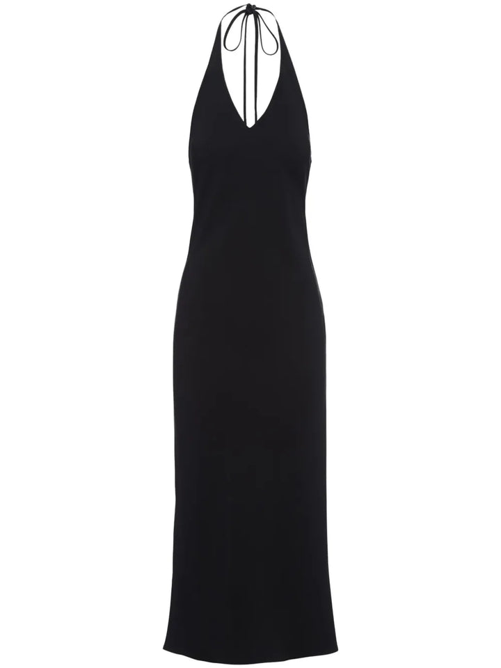 Prada Halterneck Sable Midi Dress — Black — Size S — Front View