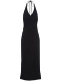Prada Halterneck Sable Midi Dress — Black — Size S — Front View