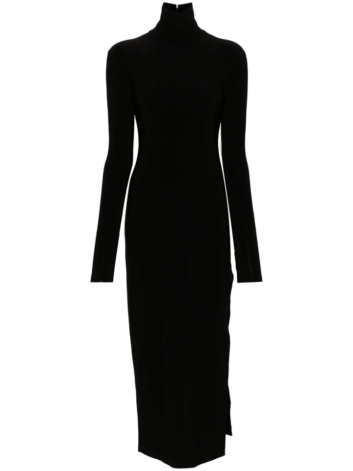 Norma Kamali Side Slit Stretch Jersey Maxi Dress — Black — Size XS — Front View