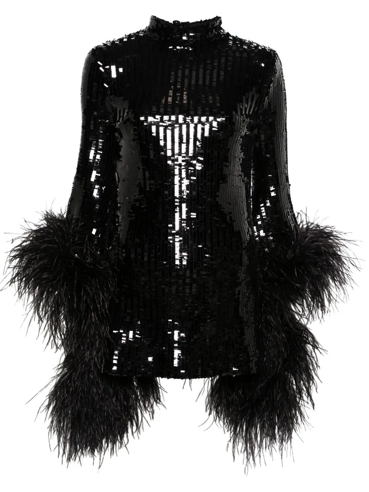 Taller Marmo Del Rio Disco Sequinned Mini Dress — Black/ Red — Size XS — Front View