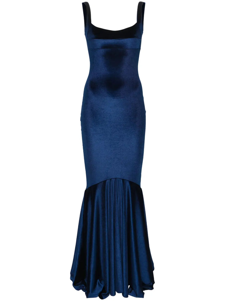 Atu Body Couture Sleeveless Velvet Mermaid Gown — Blue/ Navy — Size XS — Front View