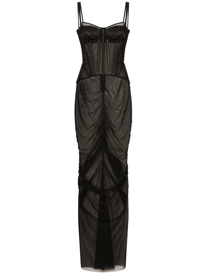 Dolce Gabbana Sheer Cotton Bustier Dress — Black — Size XS — Front View