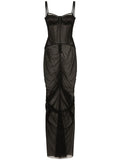 Dolce Gabbana Sheer Cotton Bustier Dress — Black — Size XS — Front View