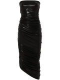 Norma Kamali Diana Shirred Midi Dress — Black/ Red — Size M — Front View