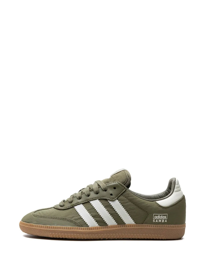 adidas Samba Reflective Pack - Focused Olive Sneakers — Olive Green — Size US M 8.5 - US W 10 — Detail View