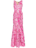 Marchesa Notte Anthousai Floral Applique Mermaid Gown — White/ Red/ Pink — Size S — Front View