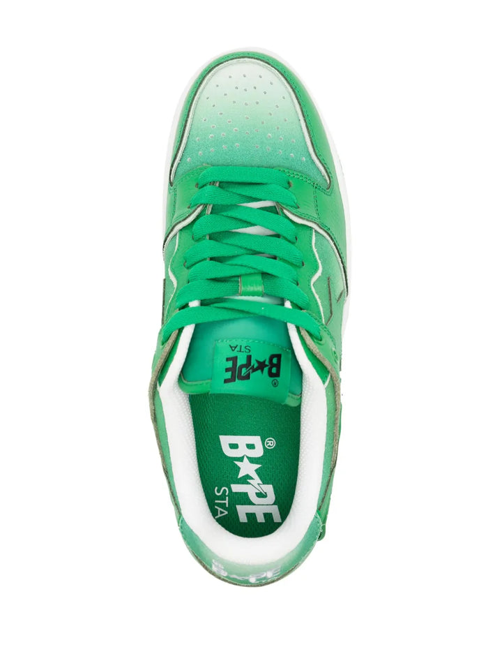 A Bathing Ape?Sk8 Sta Leather Sneakers — Green — Size US M 3.5 - US W 5 — Top View