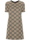 Gucci Gg Jacquard Wool Dress — Brown/ Green/ Gold — Size XS — Front View
