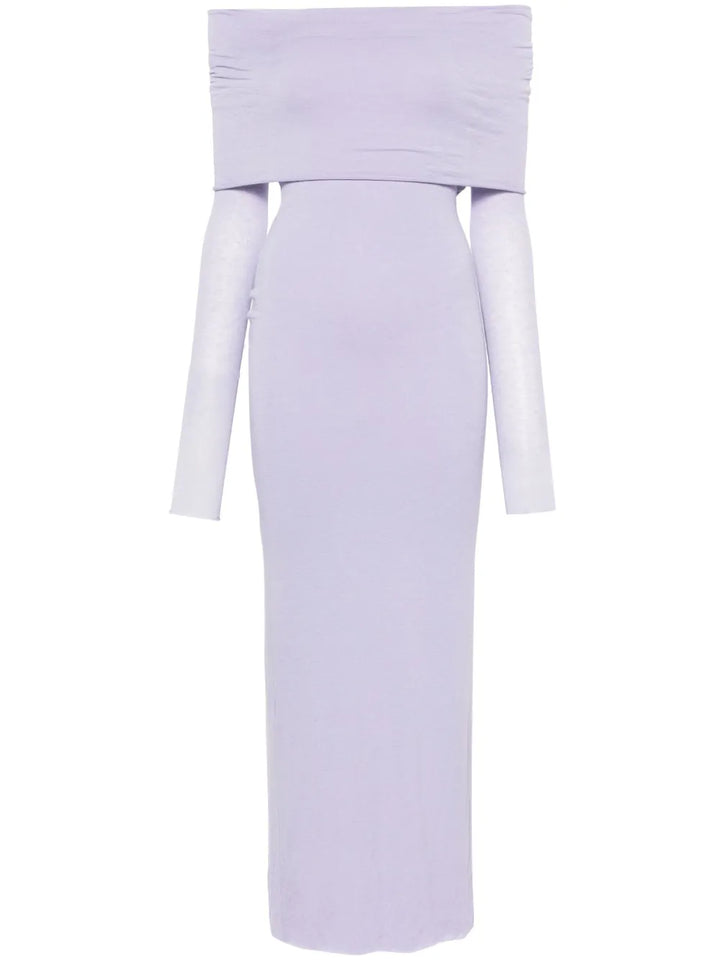 Manuri Off Shoulder Fine Knit Dress — Purple — Size S — Front View