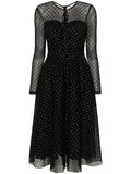 Nissa Glitter Dots Flared Midi Dress — Black/ Red — Size XS — Front View