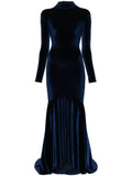 Atu Body Couture High Neck Velvet Gown — Blue/ Navy — Size XS — Front View