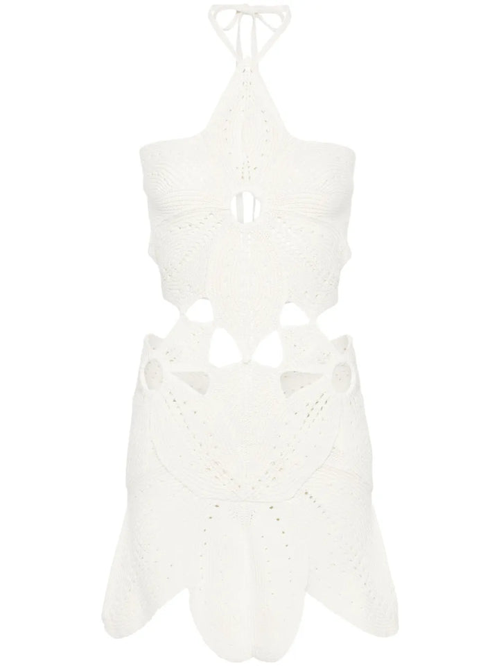 Cult Gaia Floreana Panelled Knit Dress — White/ Gold — Size XS — Front View