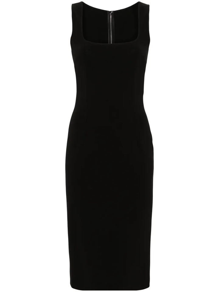 Dolce Gabbana Square Neck Sleeveless Midi Dress — Black — Size S — Front View